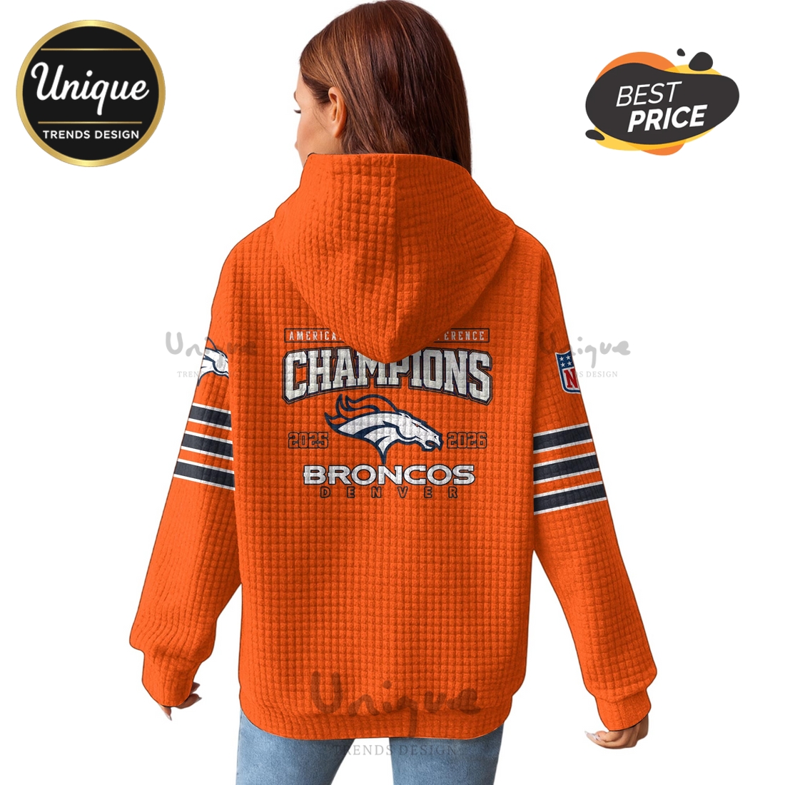 Denver Broncos Champions 2025-2026 AFC Waffle Hoodie Denver Broncos Champions 2025-2026 AFC Waffle Hoodie