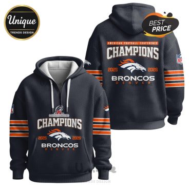 Denver Broncos Champions 2025-2026 American Football Zip Waffle Hoodie