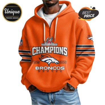 Denver Broncos Champions 2025-2026 Football Conference Zip Waffle Hoodie