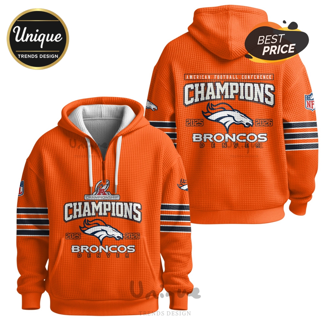 Denver Broncos Champions 2025-2026 Football Conference Zip Waffle Hoodie Denver Broncos Champions 2025-2026 Football Conference Zip Waffle Hoodie