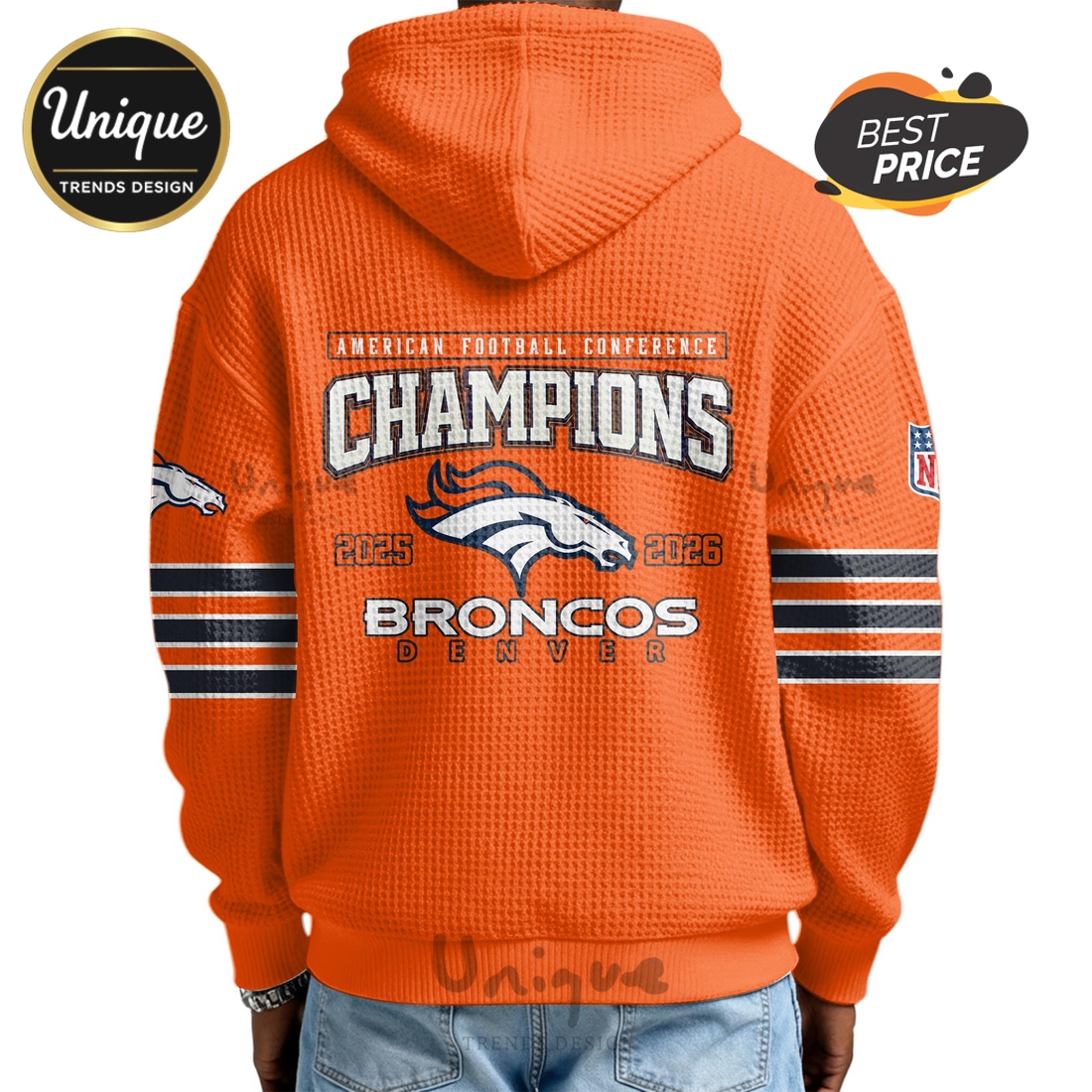 Denver Broncos Champions 2025-2026 Football Conference Zip Waffle Hoodie Denver Broncos Champions 2025-2026 Football Conference Zip Waffle Hoodie