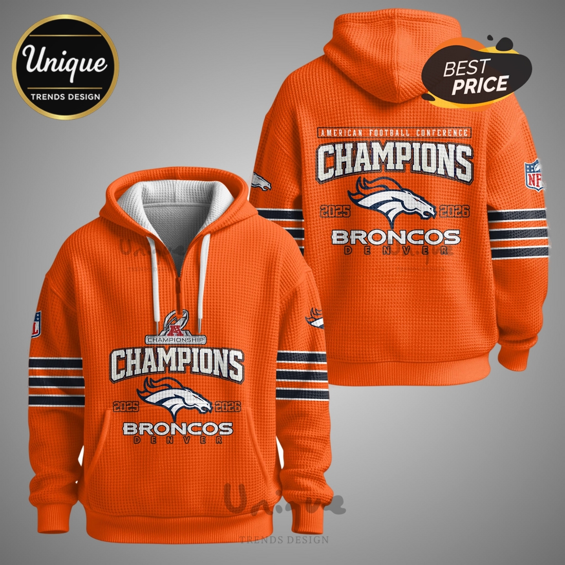 Denver Broncos Champions 2025-2026 Football Conference Zip Waffle Hoodie Denver Broncos Champions 2025-2026 Football Conference Zip Waffle Hoodie