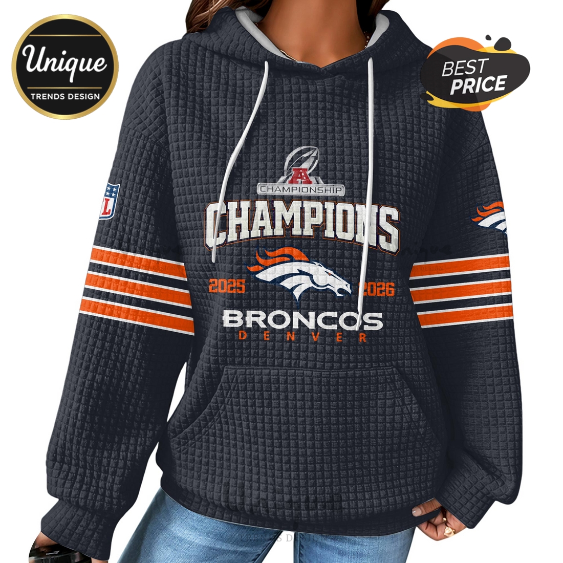 Denver Broncos Champions 2025-2026 NFL Football Waffle Hoodie Denver Broncos Champions 2025-2026 NFL Football Waffle Hoodie