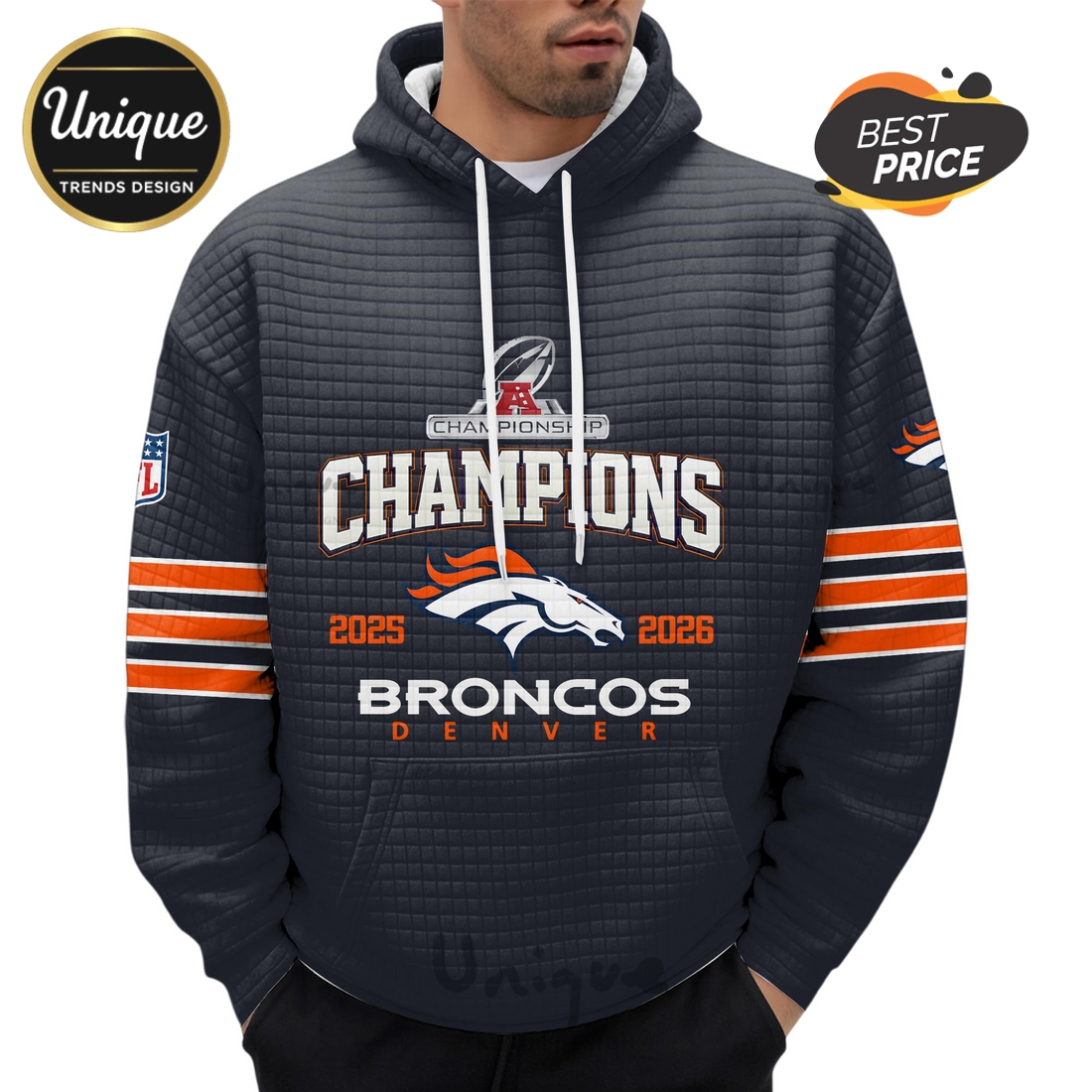 Denver Broncos Champions 2025-2026 NFL Football Waffle Hoodie Denver Broncos Champions 2025-2026 NFL Football Waffle Hoodie