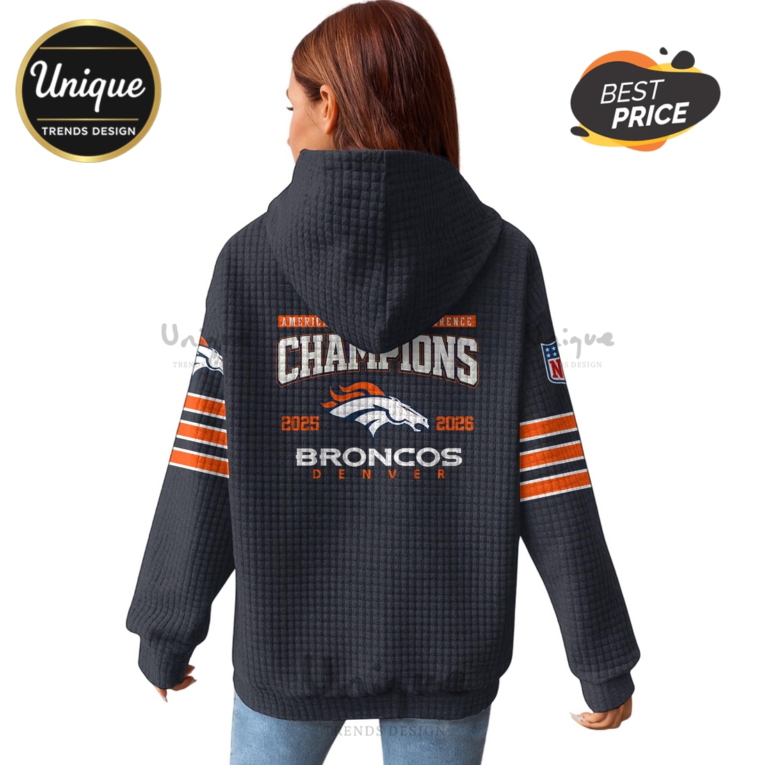 Denver Broncos Champions 2025-2026 NFL Football Waffle Hoodie Denver Broncos Champions 2025-2026 NFL Football Waffle Hoodie