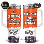 Denver Broncos themed tumbler, reads