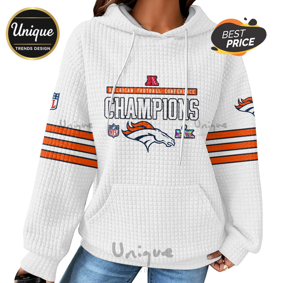 Denver Broncos Champions American Football Waffle Hoodie Denver Broncos Champions American Football Waffle Hoodie