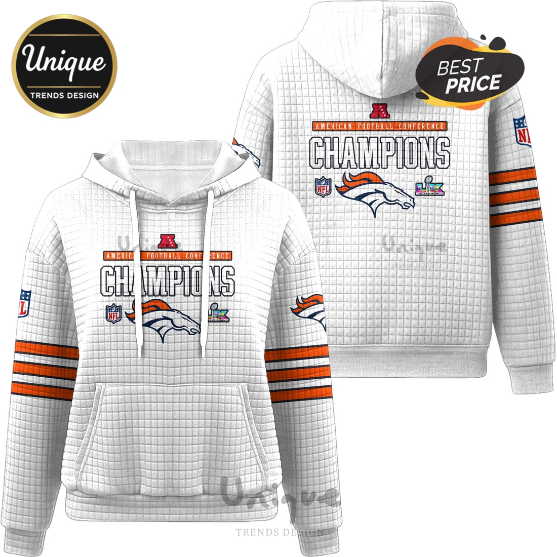 Denver Broncos Champions American Football Waffle Hoodie Denver Broncos Champions American Football Waffle Hoodie