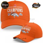 Orange cap featuring the Denver Broncos logo, 'Champions' text, and 'American Football Conference' lettering.!