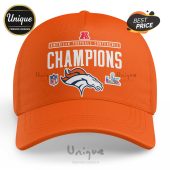 Orange baseball cap with Denver Broncos logo, 'American Football Conference Champions' text, NFL logo, and Super Bowl emblem.!