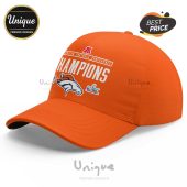 Orange baseball cap featuring 'American Football Conference Champions' with the Broncos logo and Super Bowl logo.!