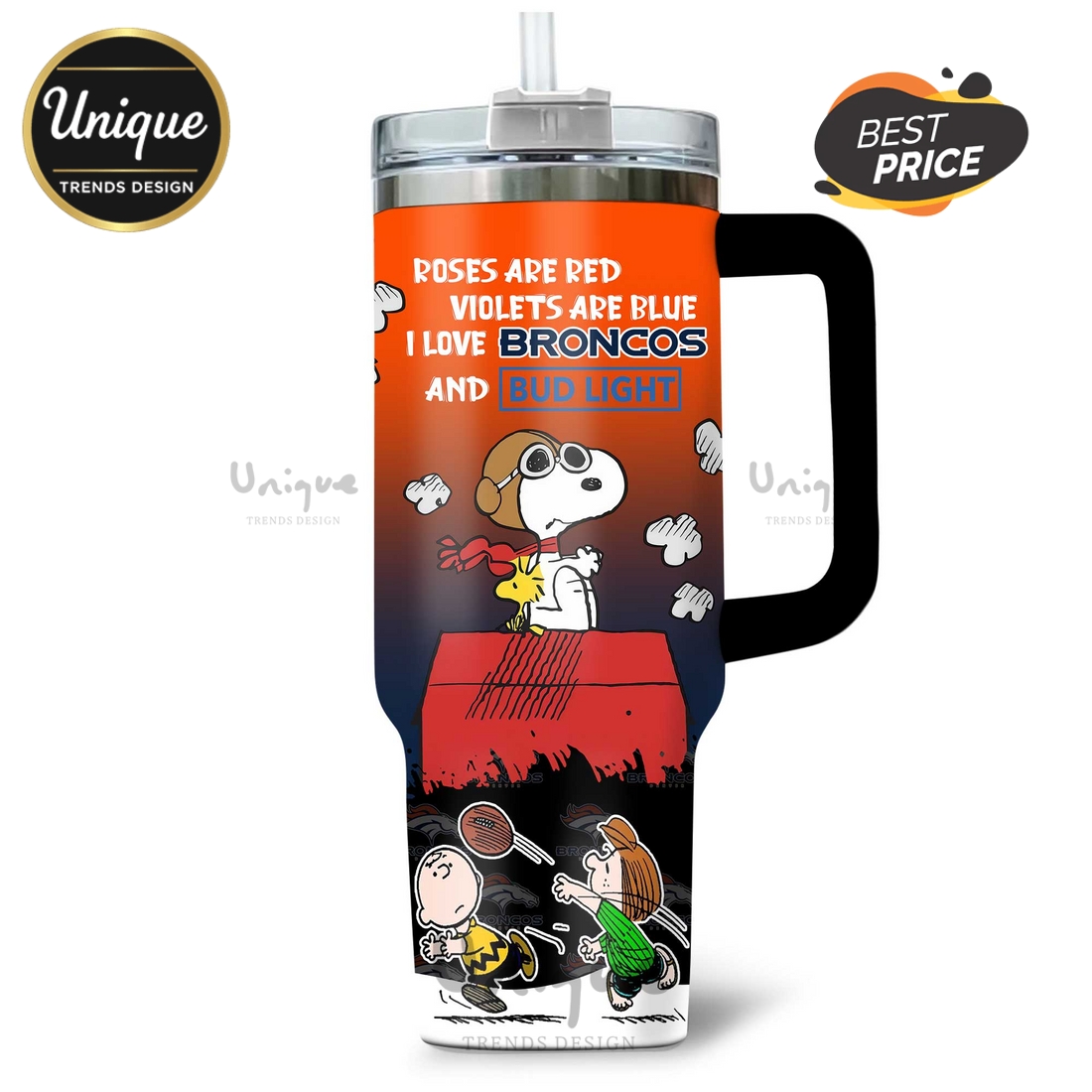 Denver Broncos Snoopy Roses Are Red Personalized Stainless Steel Tumbler Denver Broncos Snoopy Roses Are Red Personalized Stainless Steel Tumbler
