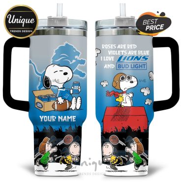 Detroit Lions Snoopy Bud Light Personalized 40oz Tumbler