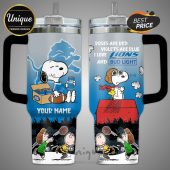 Tumbler featuring Snoopy with Bud Light and the Detroit Lions logo, plus custom name option.!