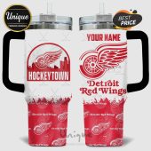Personalized Detroit Red Wings tumbler featuring Hockeytown design and team logos!