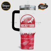 Detroit Red Wings Hockeytown stainless steel tumbler with handle and straw.!