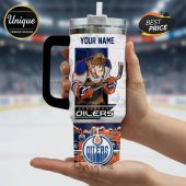 Custom Edmonton Oilers tumbler featuring cartoon player and team logos.!