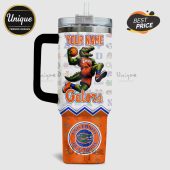 Personalized University of Florida Gators tumbler with cartoon alligator playing basketball and other college logos.!