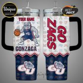 Tumbler featuring a bulldog playing basketball, 'Gonzaga,' 'Zags Go,' college logos, and custom name option.!