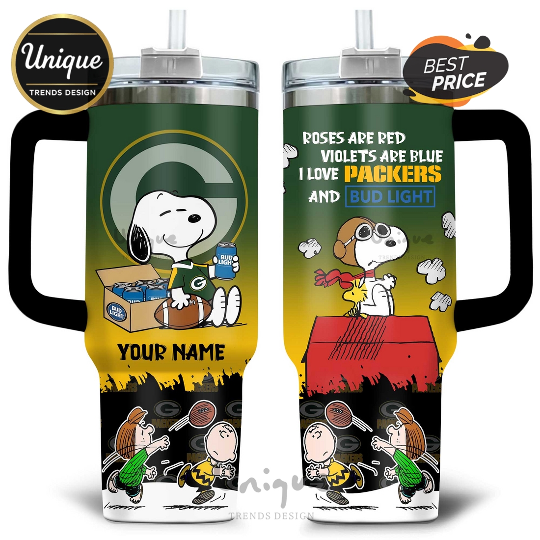 Green Bay Packers Snoopy Roses are Red Personalized Tumbler Green Bay Packers Snoopy Roses are Red Personalized Tumbler