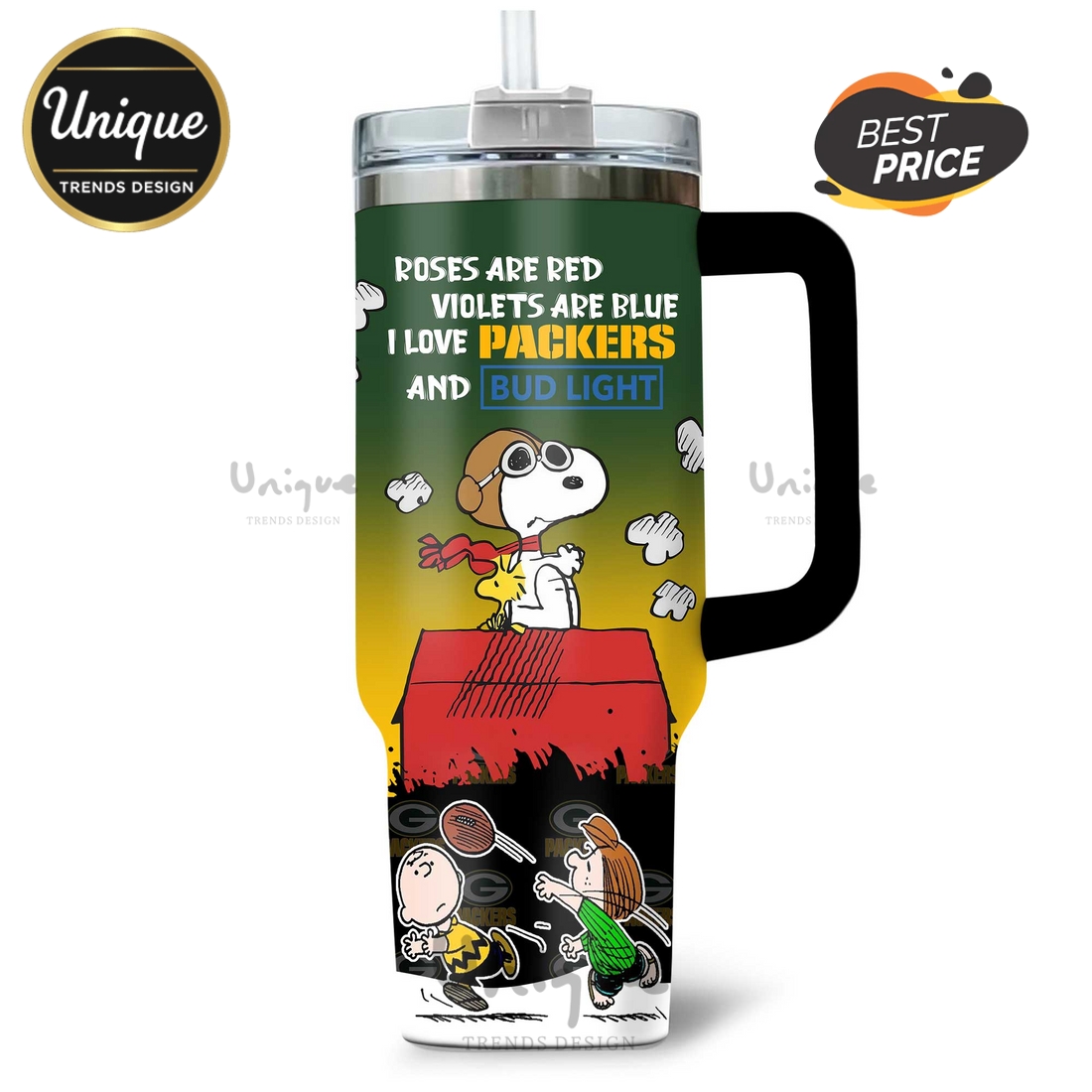 Green Bay Packers Snoopy Roses are Red Personalized Tumbler Green Bay Packers Snoopy Roses are Red Personalized Tumbler