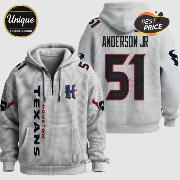 Houston Texans Anderson Jr. 51 NFL Quarter-Zip Waffle Hoodie