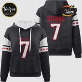 Front and back view of a black hoodie with 'TEXANS' and 'STROUD' with number '7' in white/red font.!