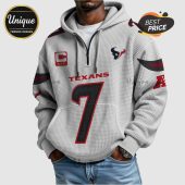 Texans #7 all-over print light grey hoodie with a half zipper and a kangaroo pocket.!