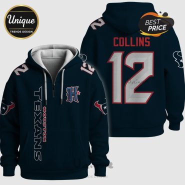 Houston Texans Collins 12 NFL Quarter Zip Waffle Hoodie