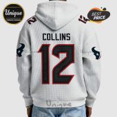 White hoodie featuring 'COLLINS' and the number '12' in a football jersey style design.!