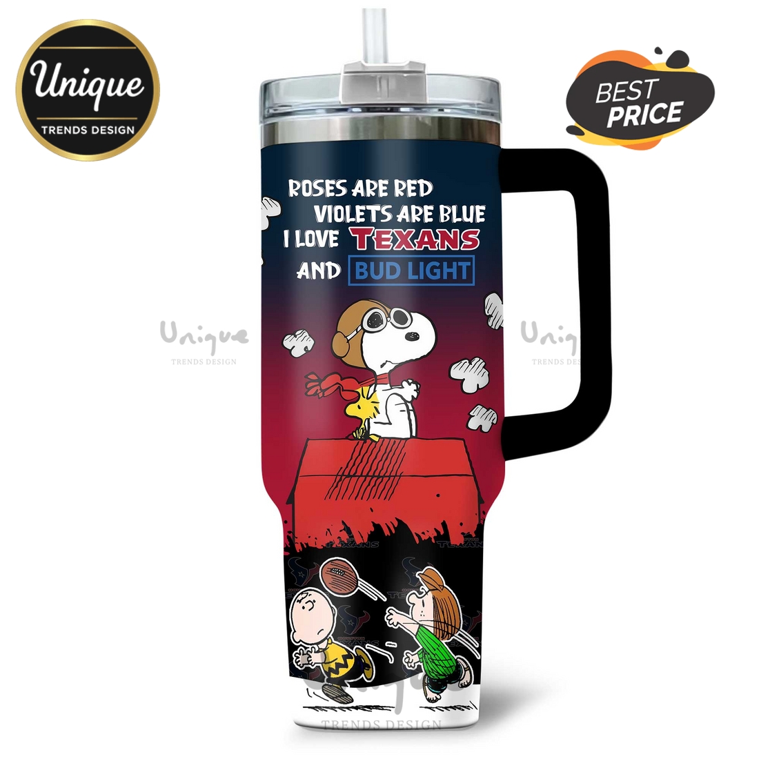 Houston Texans Snoopy Bud Light Personalized 40oz Tumbler Houston Texans Snoopy Bud Light Personalized 40oz Tumbler