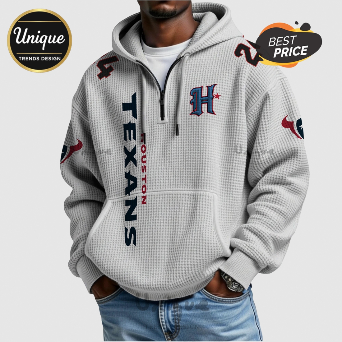 Houston Texans Stingley Jr. 24 NFL Quarter Zip Waffle Hoodie Houston Texans Stingley Jr. 24 NFL Quarter Zip Waffle Hoodie