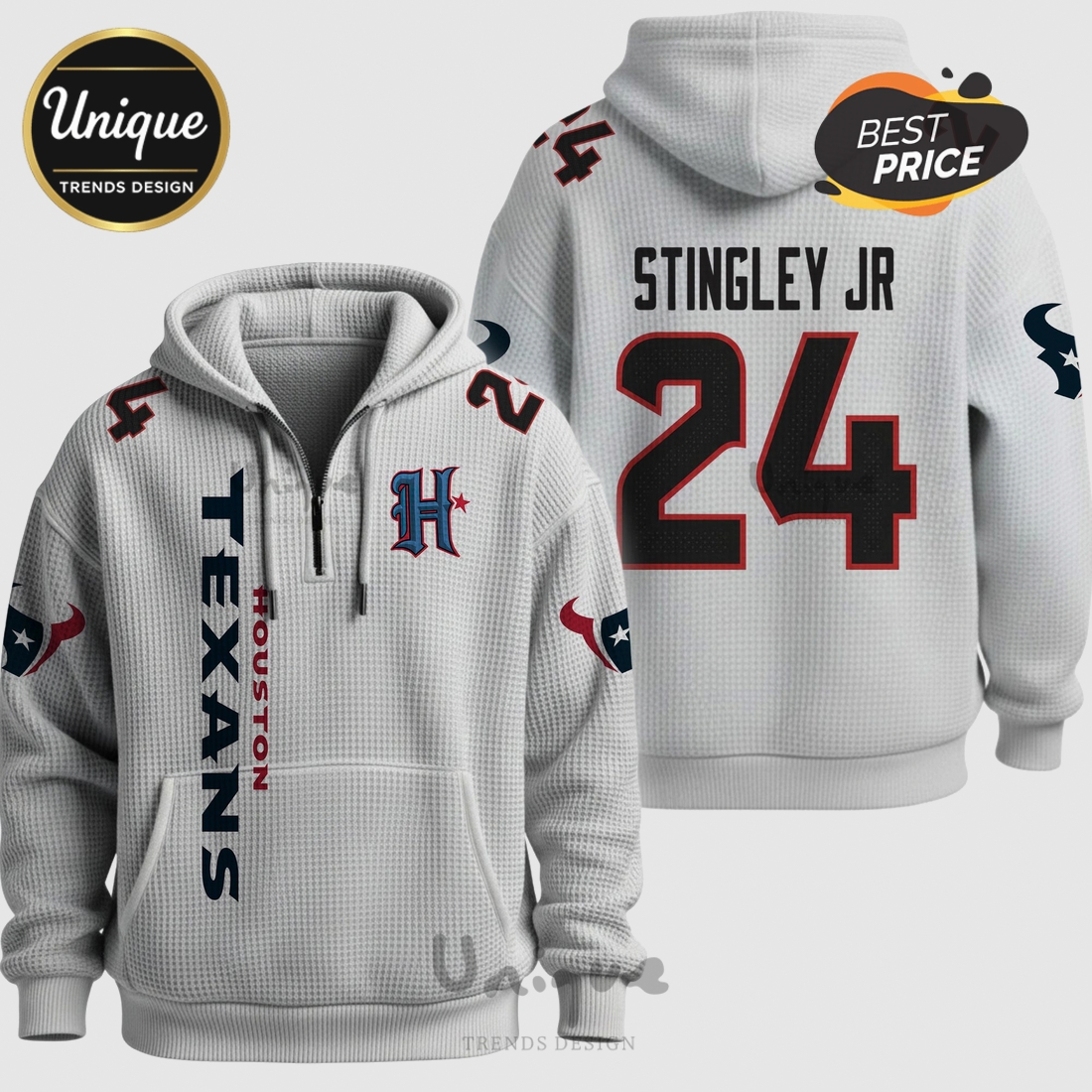 Houston Texans Stingley Jr. 24 NFL Quarter Zip Waffle Hoodie Houston Texans Stingley Jr. 24 NFL Quarter Zip Waffle Hoodie