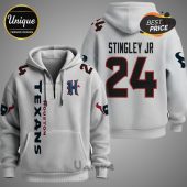 White hoodie with Stingley Jr 24 and Texans logos!