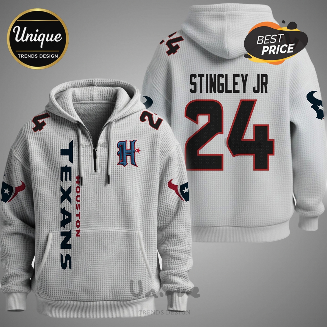 Houston Texans Stingley Jr. 24 NFL Quarter Zip Waffle Hoodie Houston Texans Stingley Jr. 24 NFL Quarter Zip Waffle Hoodie