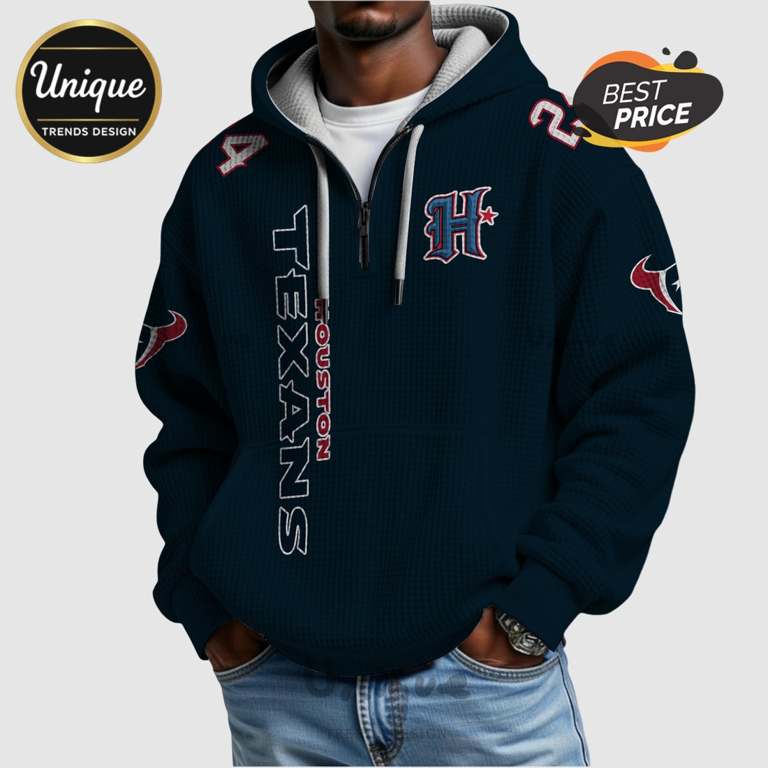 Houston Texans Stingley Jr. 24 Quarter-Zip Waffle Hoodie Houston Texans Stingley Jr. 24 Quarter-Zip Waffle Hoodie