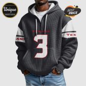 Texans 3 hoodie. Gray hoodie with team name Texans, and number 3 in white with red outline.!