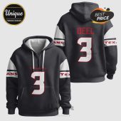 Front and back view of a grey hoodie with 'TEXANS' and the number 3 in red. The back has 'DEEL' above the number.!