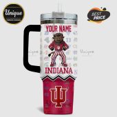 Indiana Hoosiers themed tumbler with cartoon mascot, school logos, and custom name option.!