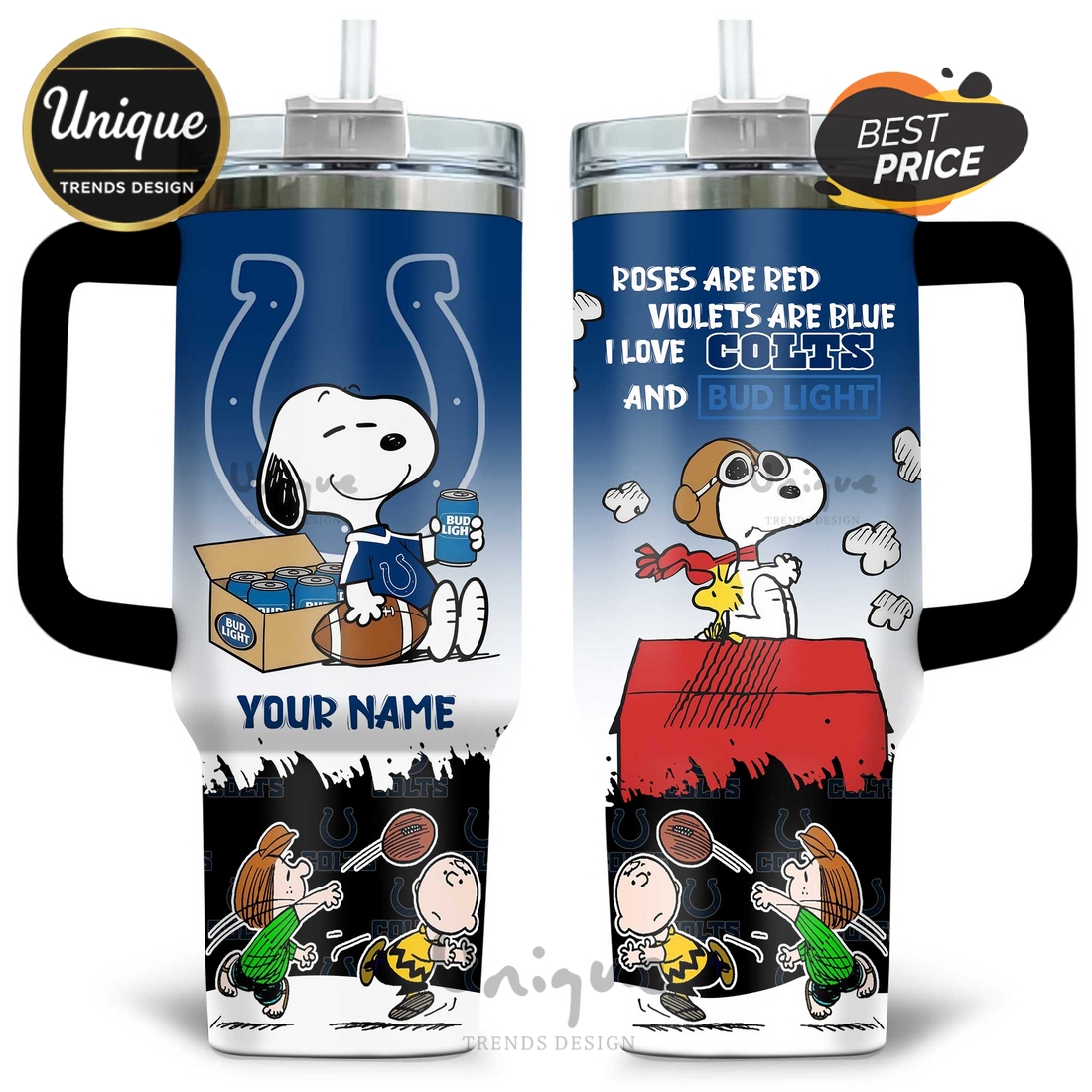 Indianapolis Colts Snoopy and Charlie Brown Tumblers 40oz Indianapolis Colts Snoopy and Charlie Brown Tumblers 40oz