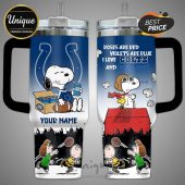 Personalized Colts and Bud Light tumbler featuring Snoopy, Woodstock, Charlie Brown, and football themes!