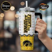 Iowa Hawkeyes tumbler with school logos design. Show your team spirit!