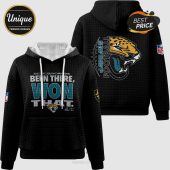 Black hoodie with Jaguars logo, text 'Been There, Won That,' and 'Jaguars Football.'!