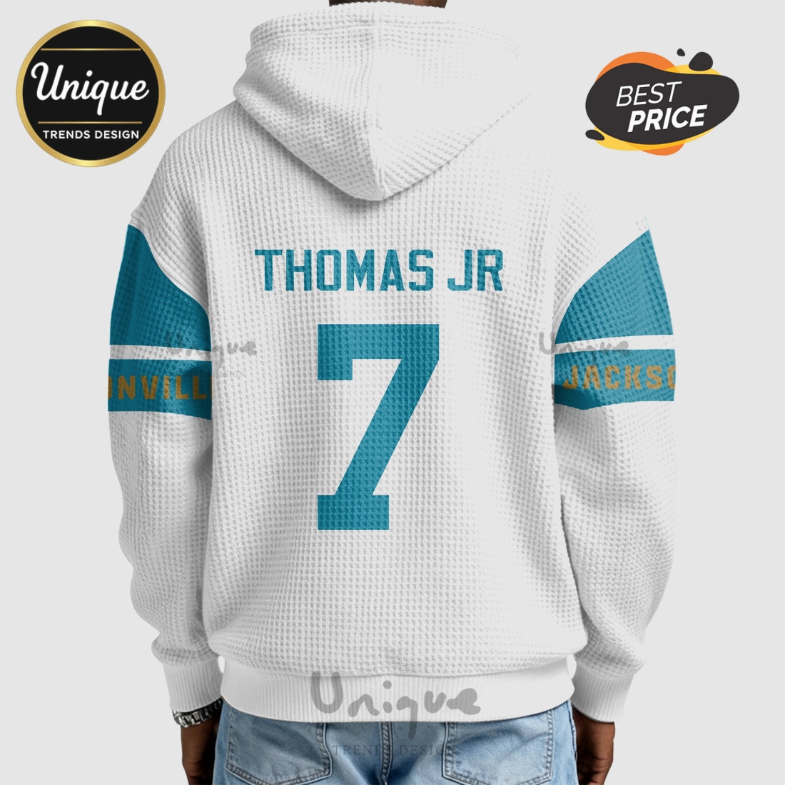 Jacksonville Jaguars Brian Thomas Jr 7 NFL Quarter Zip Waffle Hoodie Jacksonville Jaguars Brian Thomas Jr 7 NFL Quarter Zip Waffle Hoodie
