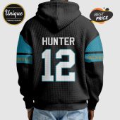 Black hoodie with 'Hunter' and '12' on the back, plus teal stripes with 'Jacksonville' on the sleeves.!