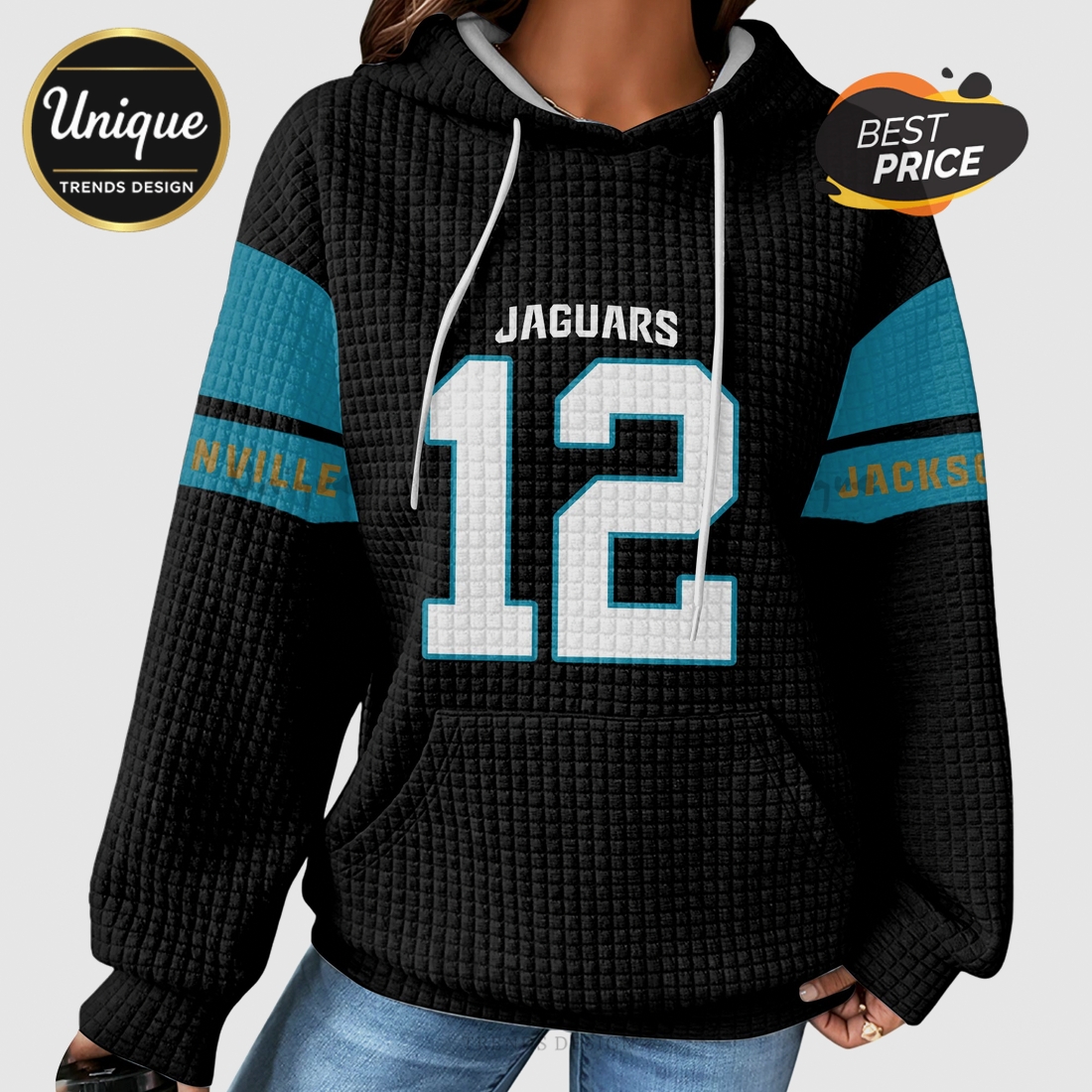 Jacksonville Jaguars Hunter 12 NFL Waffle Pullover Hoodie Jacksonville Jaguars Hunter 12 NFL Waffle Pullover Hoodie