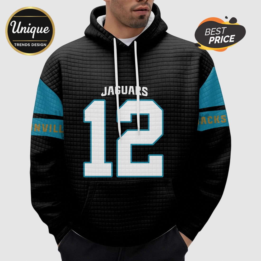 Jacksonville Jaguars Hunter 12 NFL Waffle Pullover Hoodie Jacksonville Jaguars Hunter 12 NFL Waffle Pullover Hoodie
