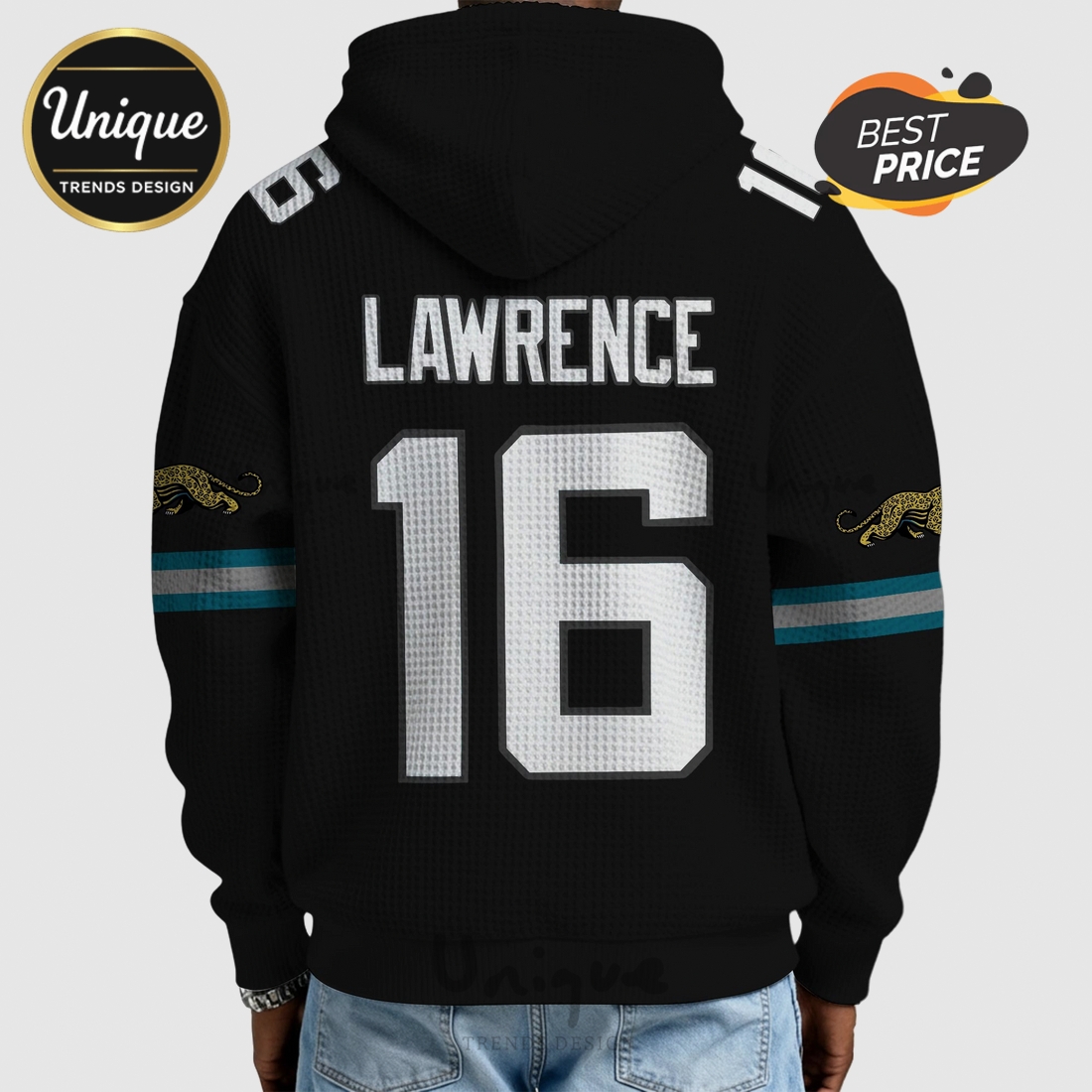 Jacksonville Jaguars Lawrence 16 NFL Quarter Zip Waffle Hoodie Jacksonville Jaguars Lawrence 16 NFL Quarter Zip Waffle Hoodie