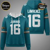 Jacksonville Jaguars teal hoodie with 'LAWRENCE 16' on back and team logo on sleeves. White strings.!