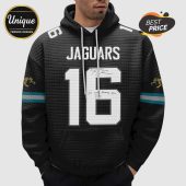 Black hoodie with Jaguars jersey design, number 16, team logo, and player's signature.!
